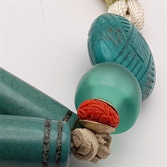 Vintage Chico's Boho 38 Inch Leather Glass Beads Long Tassel Necklace - Picture 10 of 12